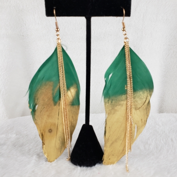 Jewelry - Gold Dipped Feather Drop Earrings